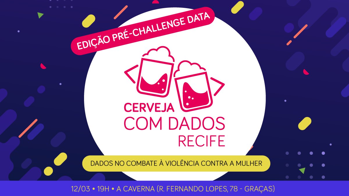 Duas canecas de cerveja no centro da imagem, fundo azul e informações sobre local, data e horário do evento